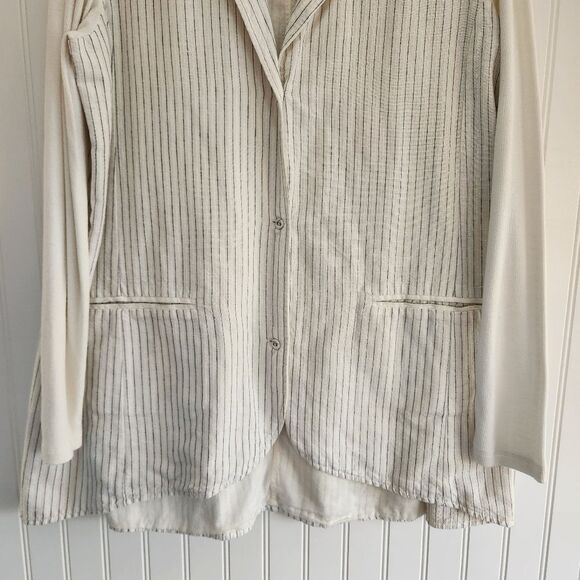 SOFT SURROUNDINGS Pippa Striped Cream Blazer Light Academia Minimalist Large - Picture 4 of 8